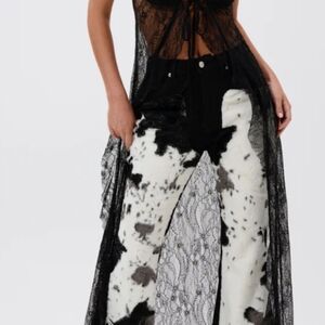 Women's Black and White Cowprint Wide Legged Jeans NWT